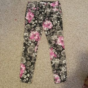Black floral skinny jeans